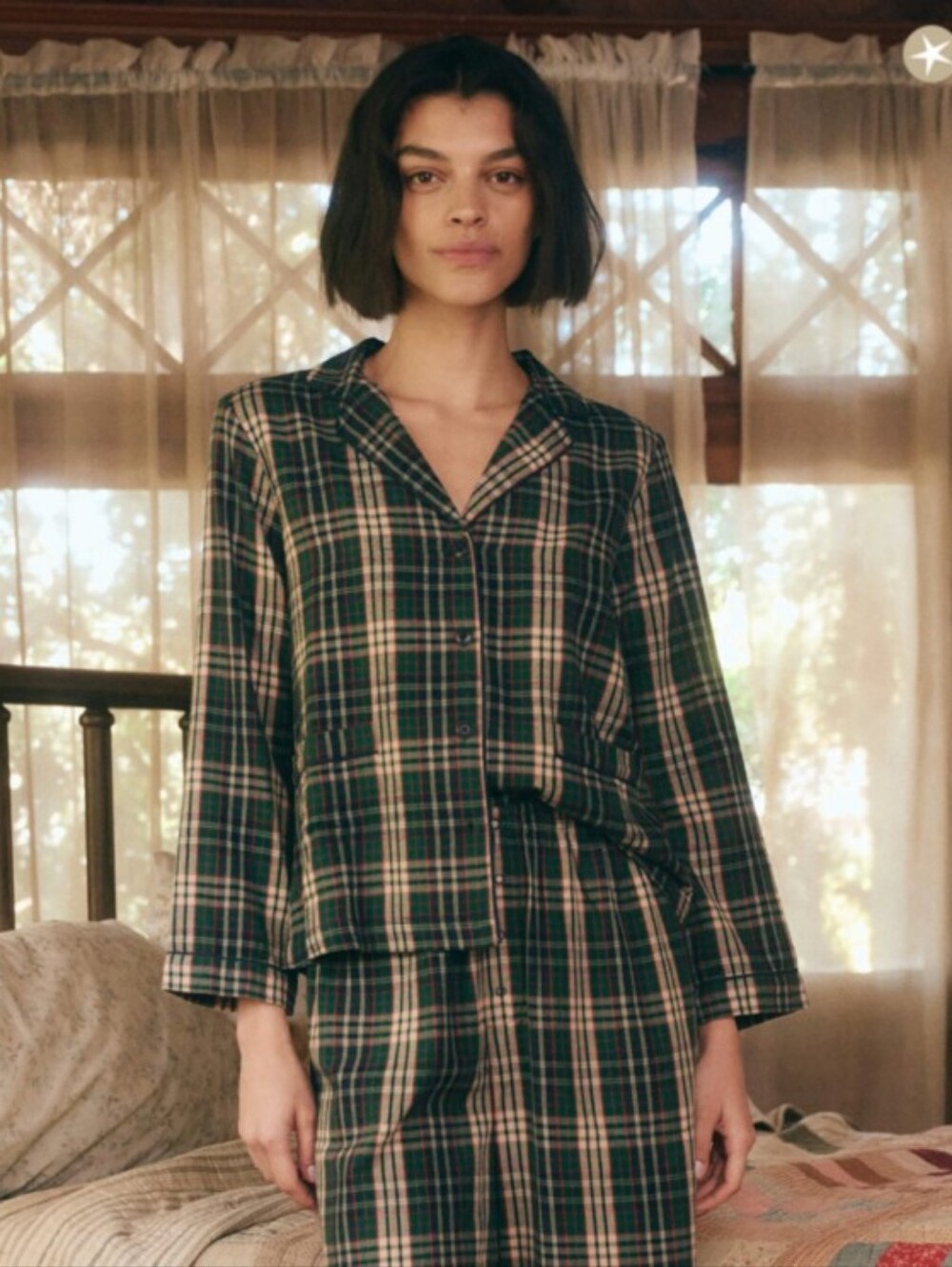 NWT The Great Anthropologie The Shunken Pajama Top in Pine Needle Plaid Size 1